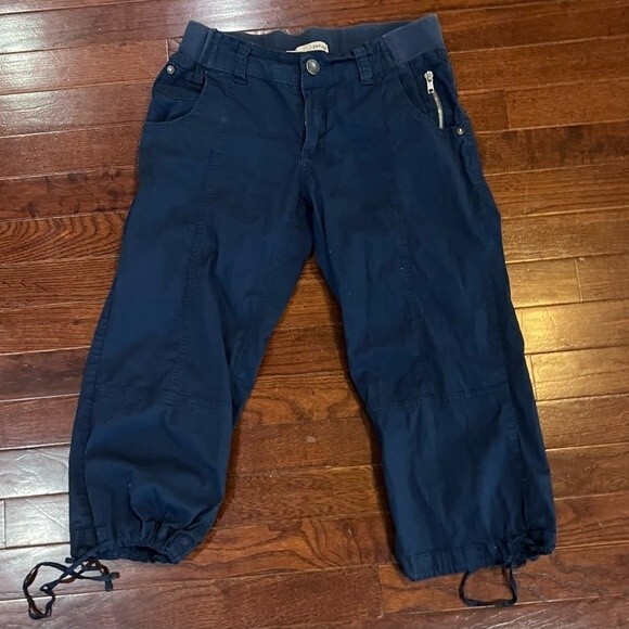 Navy low rise cotton crop pants with ties size 7 - Picture 2 of 5